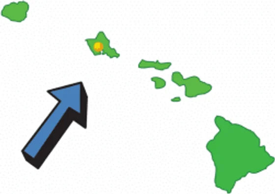 Map of the Hawaiian islands with an arrow pointing to Oʻahu, where Aloha Carbon operates.